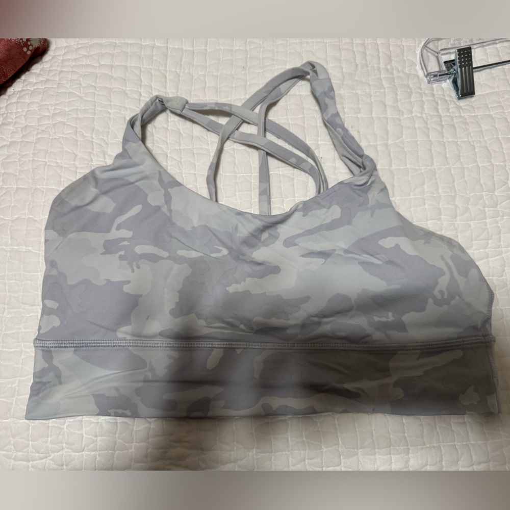 Lululemon long line energy bra in white / grey camo